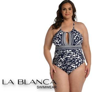 LA BLANCA "Changing Tides" High-Neck Keyhole One Piece  NEW!